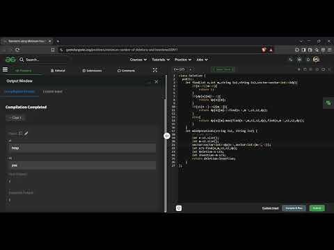 Transform Using Minimum Insertions and Deletions | GFG Solution in C++ | Top Down DP Explained