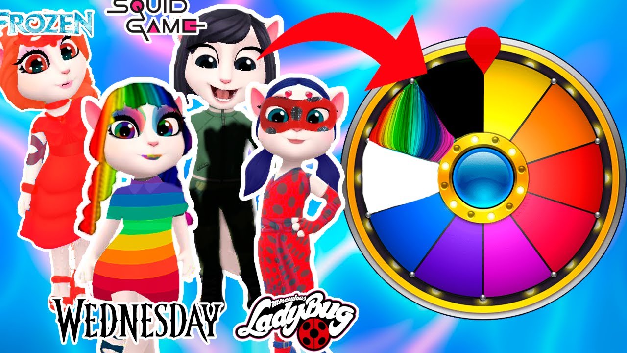 Wednesday & LadyBug & Elsa & Squid Game VS COLOR CHALLENGE of My Talking Angela 2 |💖 Level 371💖|