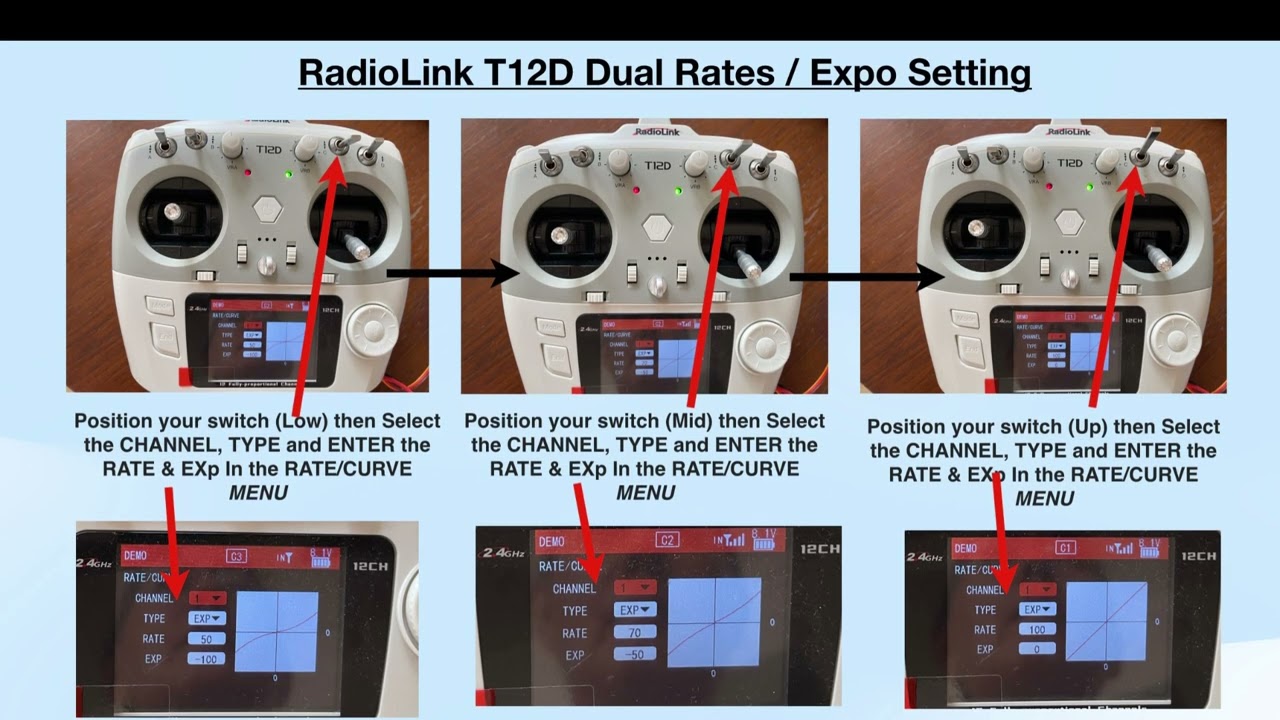 RadioLink T12D Dual Rates / Expo Setting