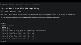 Maximum Score After Splitting a String | Leetcode 1422 | leetcode daily challenge | dsa