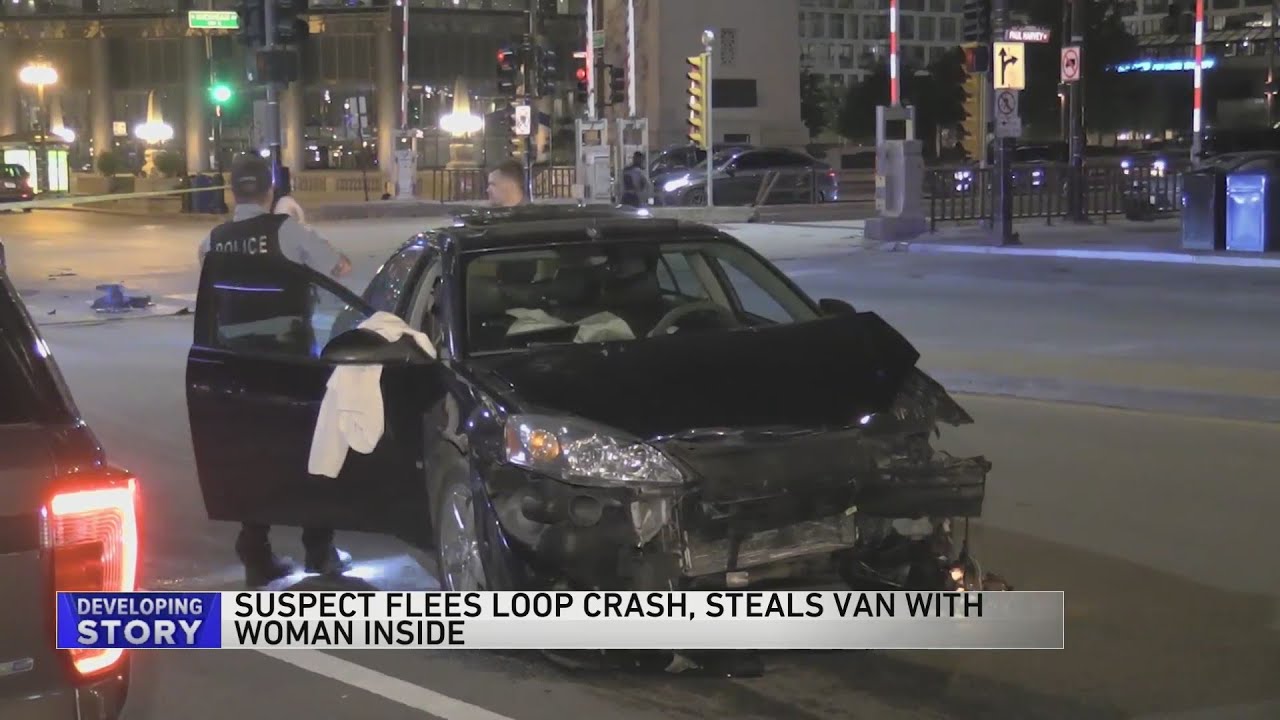 Man flees Loop crash, steals van with woman inside - YouTube