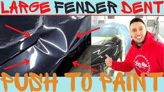 large fender dent repair with pdr  (push to paint)