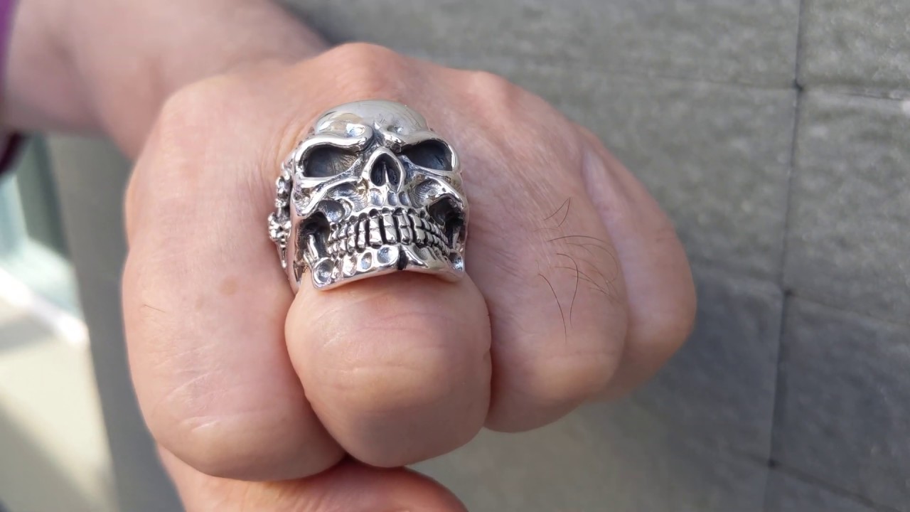 Silver Gigantic Skull Biker Ring Jewelry