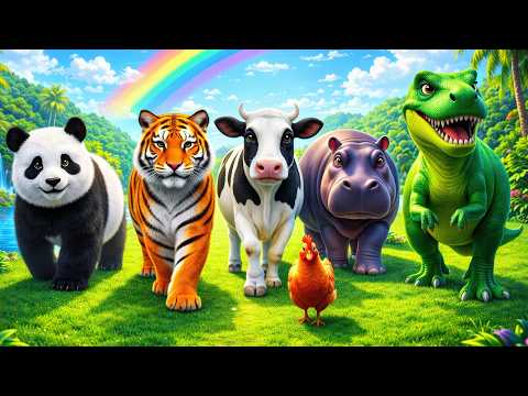 Long Slide Game with Dinosaur Lion Cow Hippopotamus Gorilla 3d Animal Game Funny 3d Animals