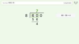 Long Division Problem 600/8: Step-by-Step Video Solution