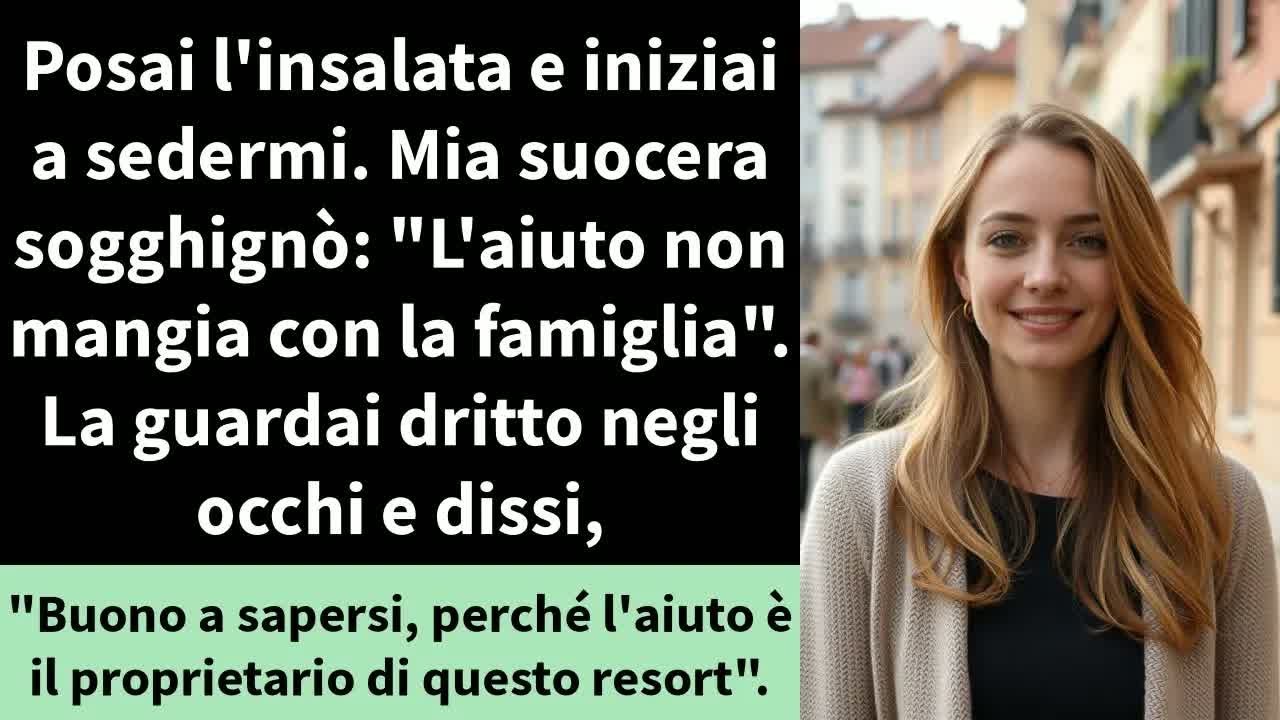 Posai l'insalata e iniziai a sedermi. Mia suocera sogghignò： ＂L'aiuto non mangia con la famiglia＂.
