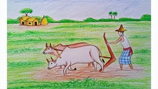 How to draw a scenery of cultivation Step by step (very easy) || Art video