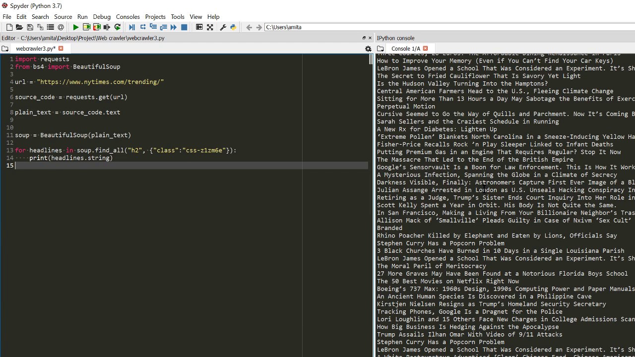 Webscraping Trending NYT Headlines with Python using BeautifulSoup ...
