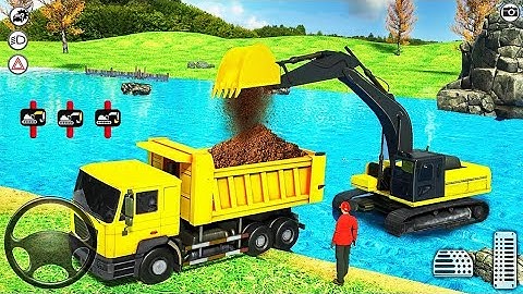 Excavator Backhoe Loading Dump Truck with Sand at Quarry Site #2 - Android Gameplay