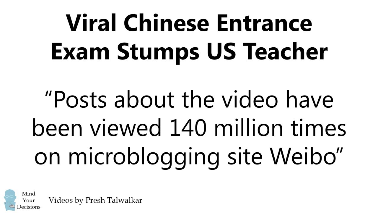 Viral in China - Exam Problem Stumps US Teacher