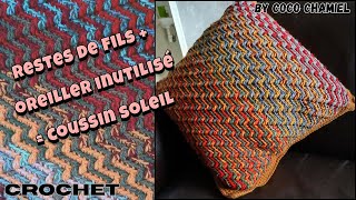 Coussin géant "rayon de soleil": recyclage fils au crochet