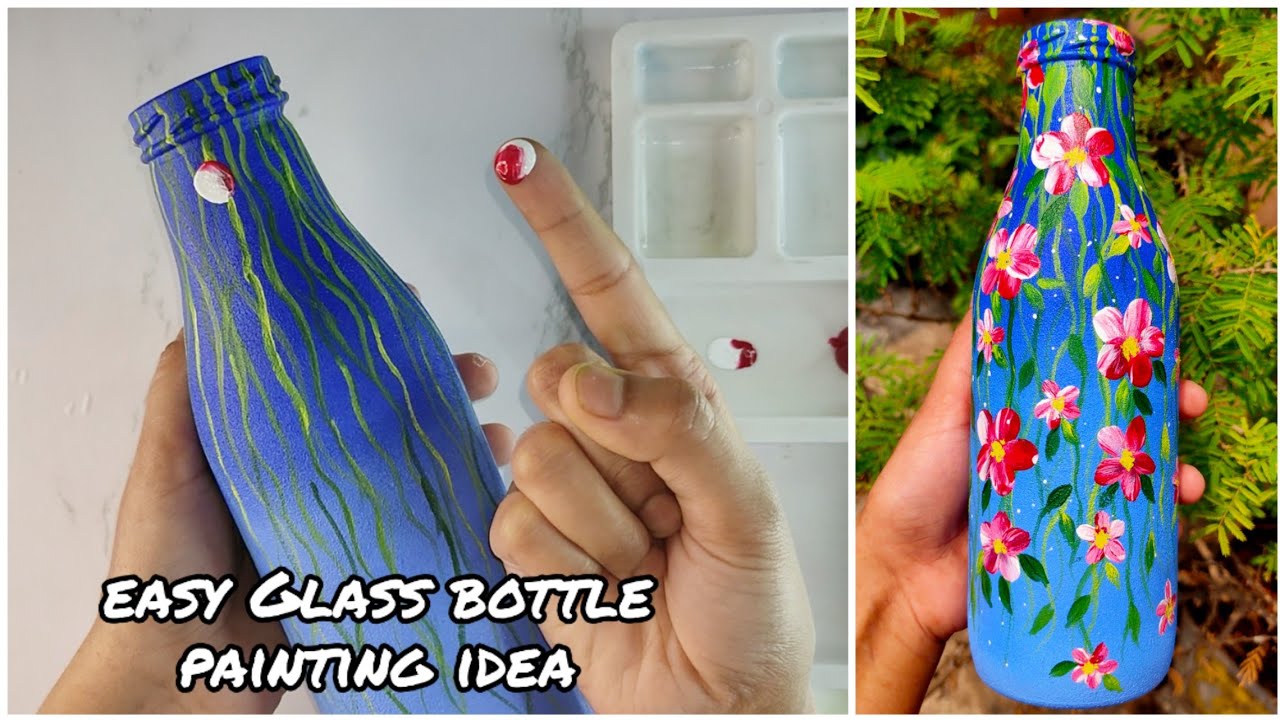 Beautiful and easy glass bottle painting idea. Easy glass bottle