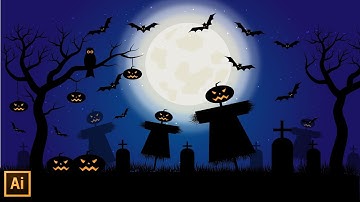 Halloween night illustration with silhouette moonlight in Illustrator | Halloween illustrator
