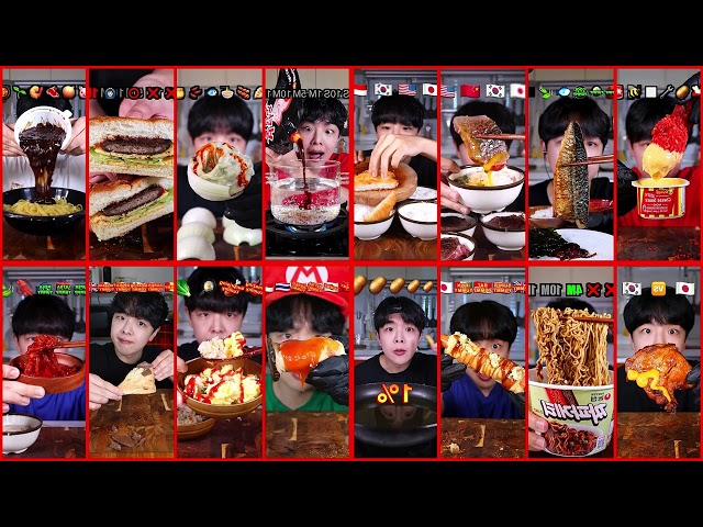 ASMR MUKBANG FIRE NOODLES CHICKEN SAUSAGE BURGER (NO BGM)