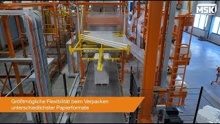 MSK Flowtech Verpackungsmaschine für Papierprodukte: Ladungssicherung mit großer Flexibilität