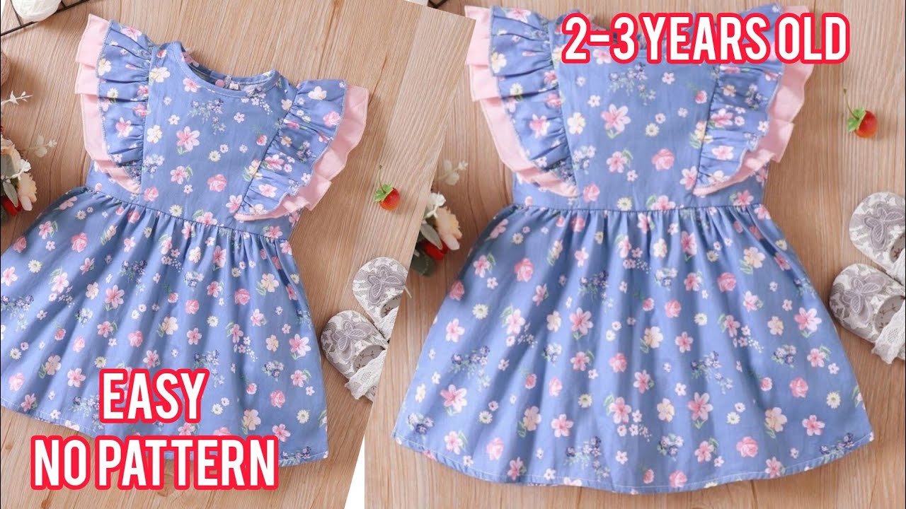 Very easy dress cutting and sewing//for 2-3 years//no pattern//sewing is easy