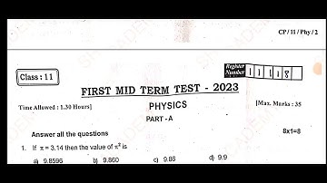 11th std physics first mid term test 2023 question paper chengalpattu dt English medium