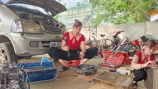 Genius girl repairs and maintains cars.