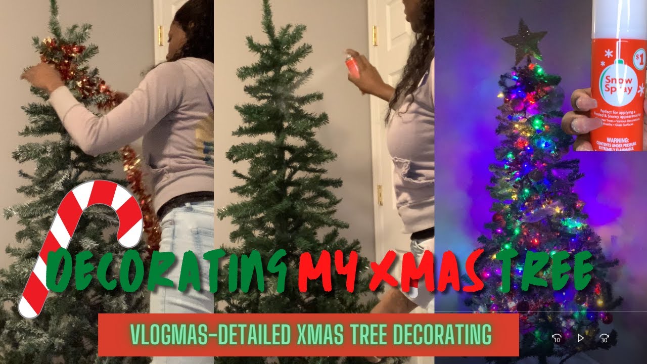 VLOGMAS- XMAS TREE decorating | Snow Tree Spray