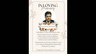 Funeral Service of Kingsly Mathias on 2.3.26, Live streaming 2.00 pm onwards