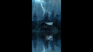 Serene Rain & Thunder Sounds for Peaceful Sleep  Dark Stormy Night at Lakeside Wooden Cabin