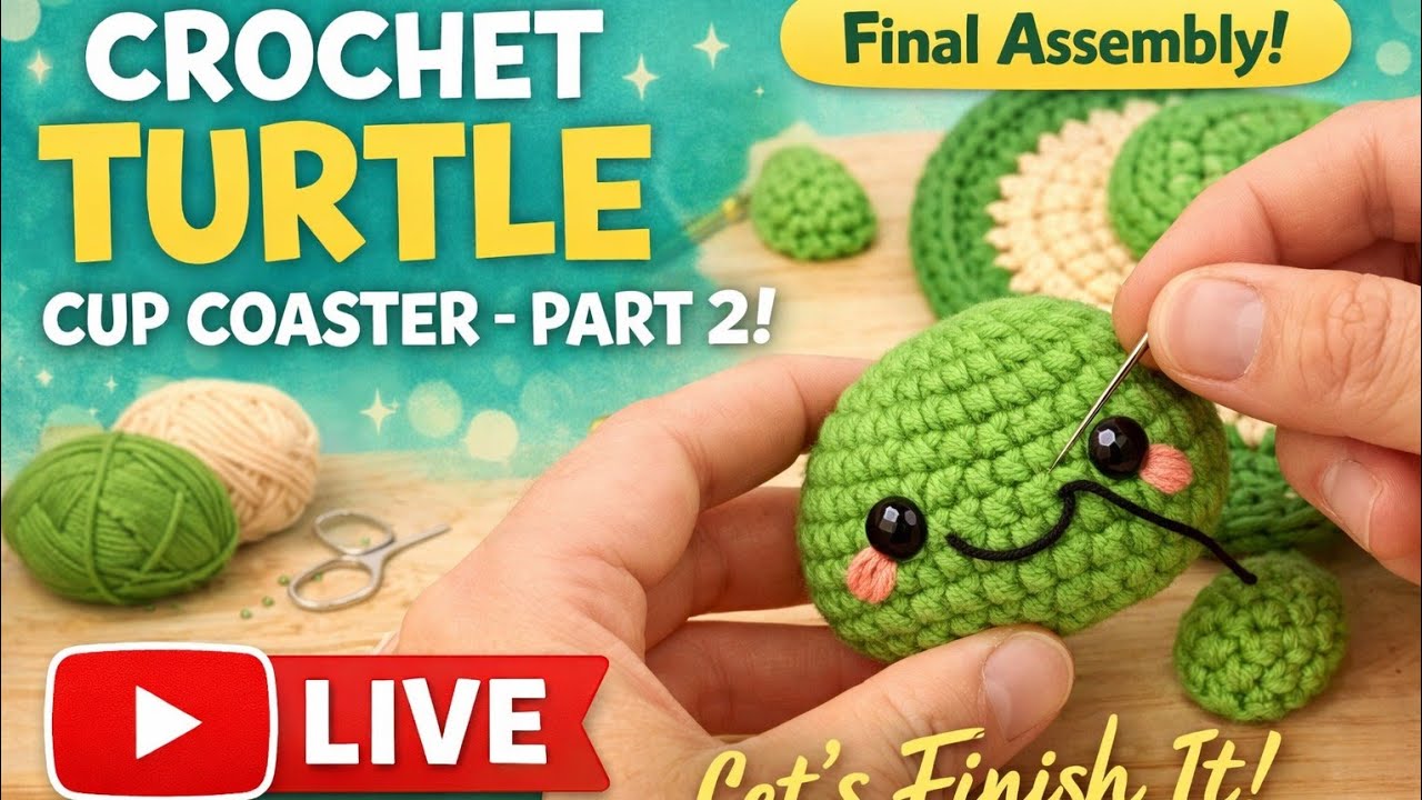Crochet Turtle Coaster Part 2 (LIVE) 🧶 | Easy Step-by-Step Tutorial