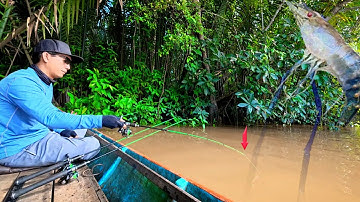 Aanvallen van garnalen, vissen en paling wanneer het rivierwater begint te zakken