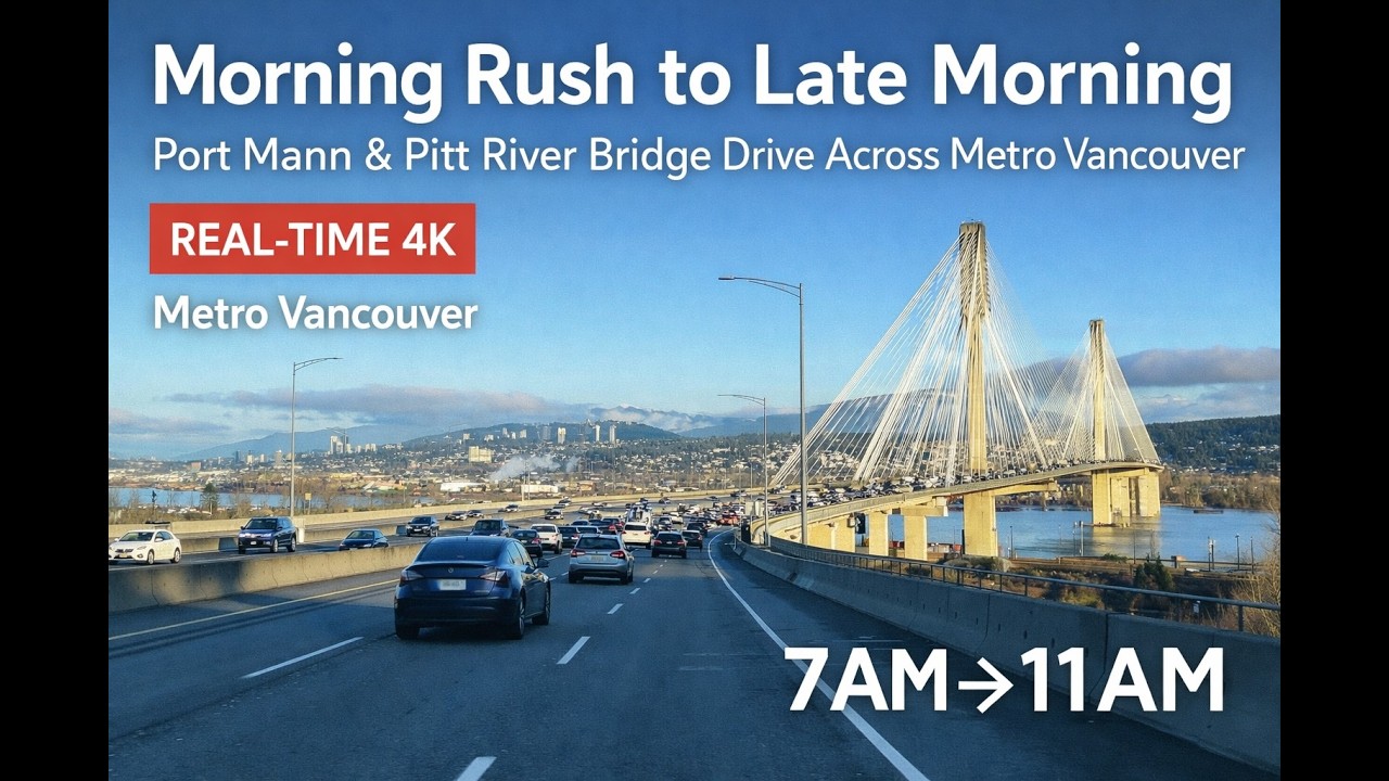 Morning Rush to Late Morning Port Mann & Pitt River Bridge Drive Across Metro Vancouver Real-Time 4K
