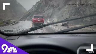 Yellowstone rock slide nearly misses drivers passing by
