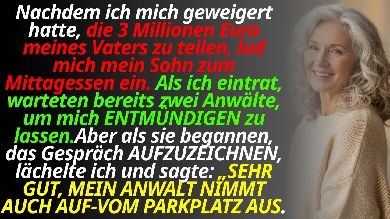 Ich dachte, mein Sohn hätte sich endlich mit mir versöhnen wollen, als er mich zum Mittagessen einlud. Stattdessen saßen zwei Anwälte am Tisch, und mein eigenes Kind – der Junge, den ich mit drei...