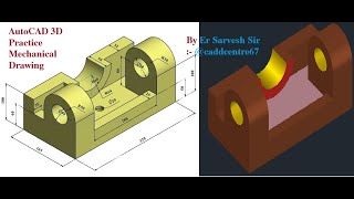 AutoCAD 3D Practice Mechanical Drawing using Box & Cylinder Command AutoCAD 3D Modeling Mechanical