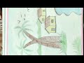 How To Draw Village House/Village House Scenery Kaise Banaye/Village House Drawing Easy Tree,River