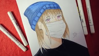 رسم كمامة | رسم بنت ترتدي كمامة