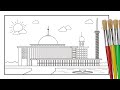 Cara menggambar dan mewarnai Masjid Istiqlal yang indah (Coloring page)