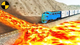 Trains vs Lava Crosses Railroad 😱 BeamNG.Drive
