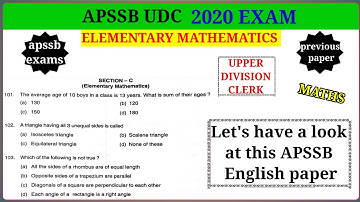 apssb udc 2020 exam elementary maths paper | apssb previous year question paper