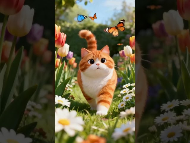 cute cat chasing butterfly #catcartoon #kucing