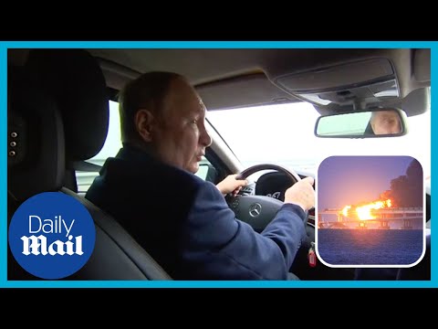 Putin drives mercedes over previously exploded kerch bridge in crimea