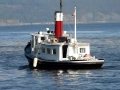 LOIS McCLURE Schooner & CL CHURCHILL Tugboat Departing Crown Point by LAKE CHAMPLAIN BRIDGE