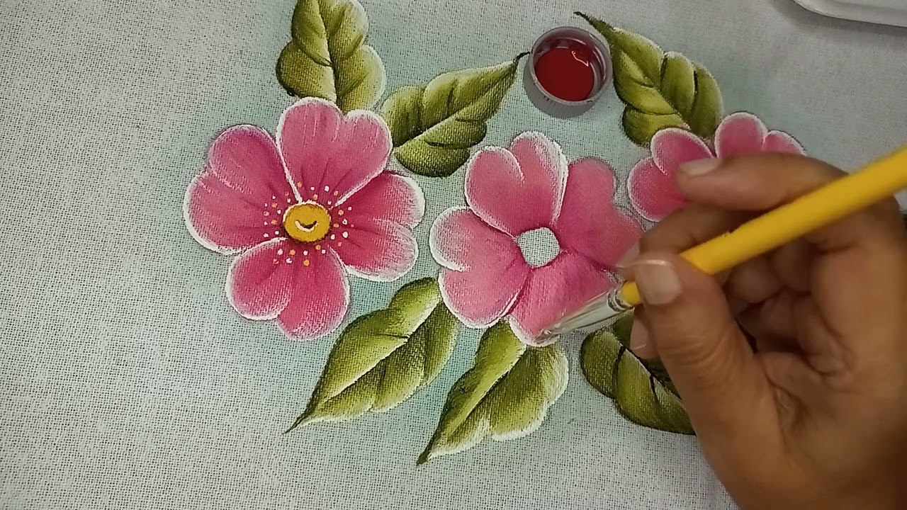 Como pintar flores do campo cor de rosa em tecido.Muito fácil. Iniciantes. Renda extra.