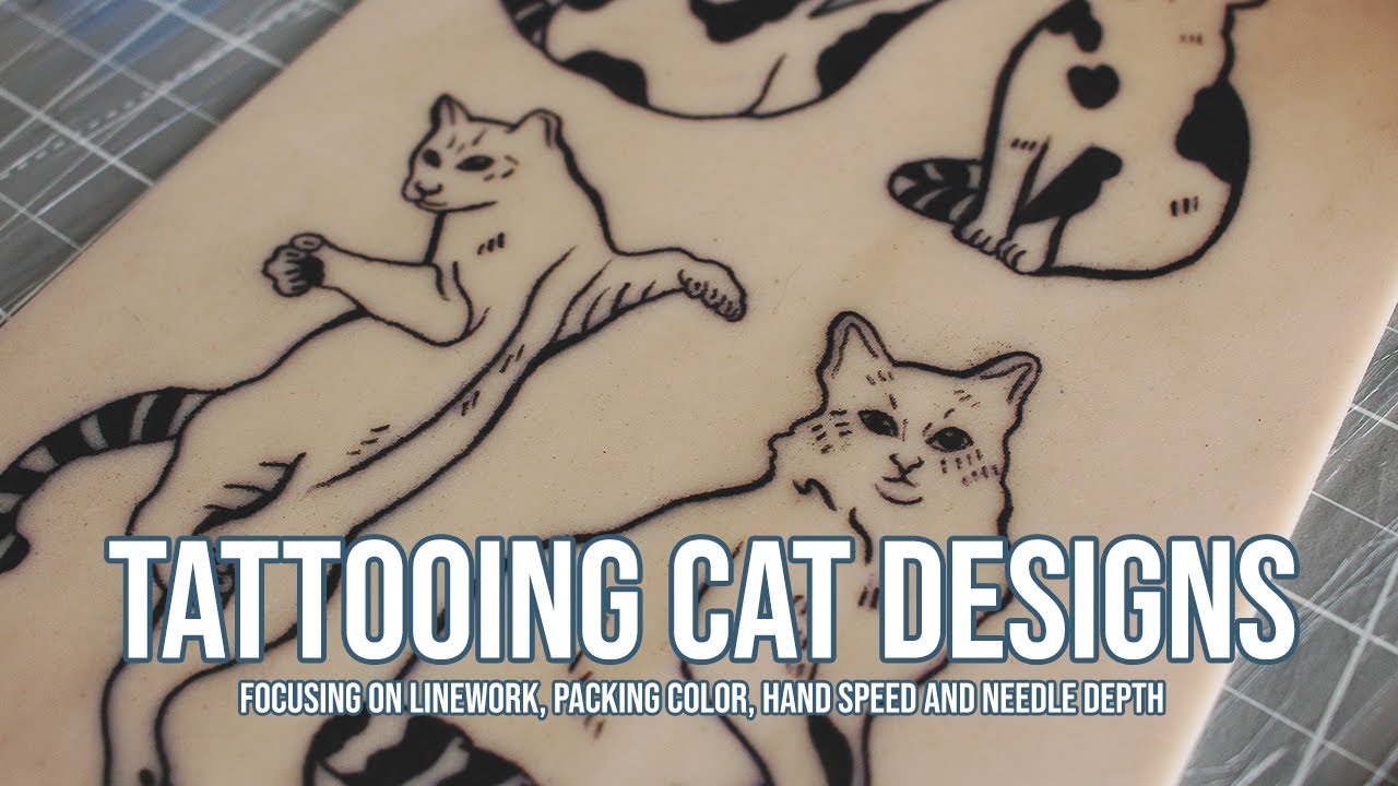 BEGINNER TATTOOING CAT DESIGNS FOCUSING ON LINEWORK, PACKING COLOR