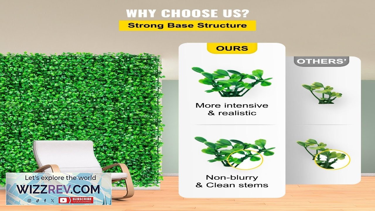 VEVOR Artificial Boxwood Panel UV 48pcs Boxwood Hedge Wall Panels Artificial Grass