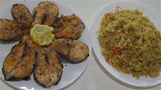 سمك سلمون مقلي+ارز نثري طعمه خيال بدون دجاج ولا لحم!!!