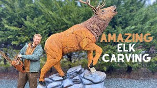 Incredible 12ft Elk Wood Carving - Stunning Massive Life-sized Sculpture!