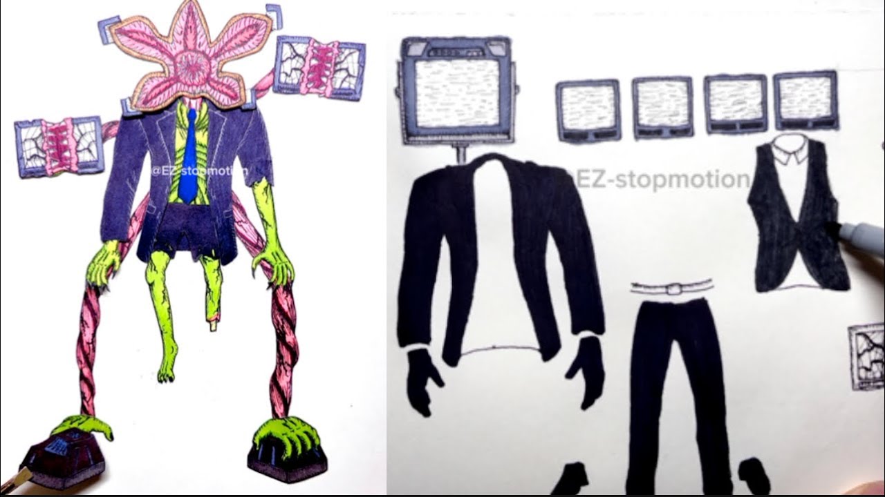 How to draw all part of Zombie big TV man | 4K video