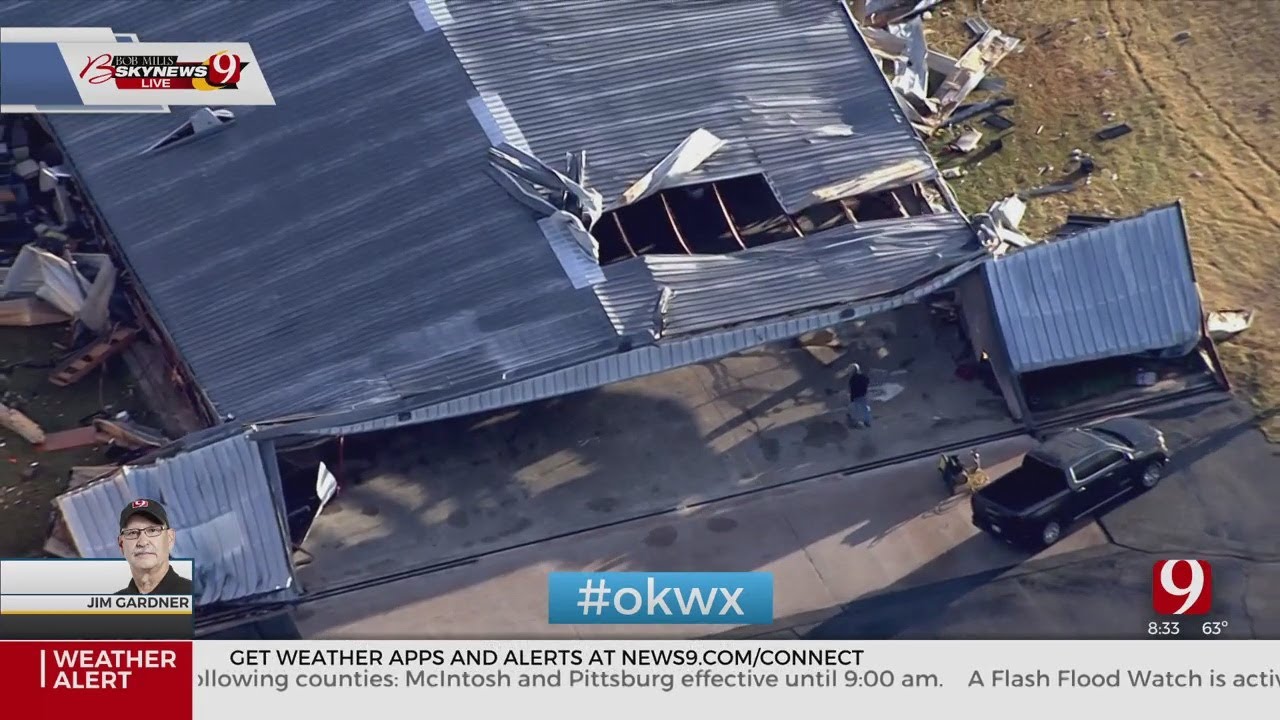 Overhead Shots Of Hangar Damage In Clinton, Oklahoma