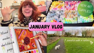 January Vlog ✨ New Art Supplies, Mixed Media Art & I Made A Sketchbook!