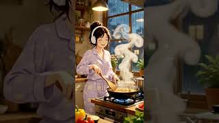 Dancing through the rain, cooking with my favorite playlist, #RainyEvening #CozyKitchen#AnimeAesthet