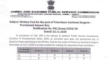 JKPSC released Provisional answer key  for the post of Veterinary Assistant Surgeon 🤔🤔👆check.