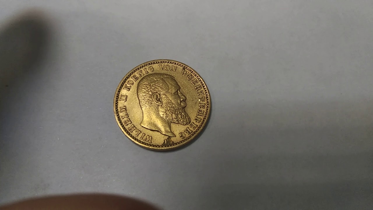 20 марок 1897. Золотая монета Германии. Вильгельм 2. Вюртемберг